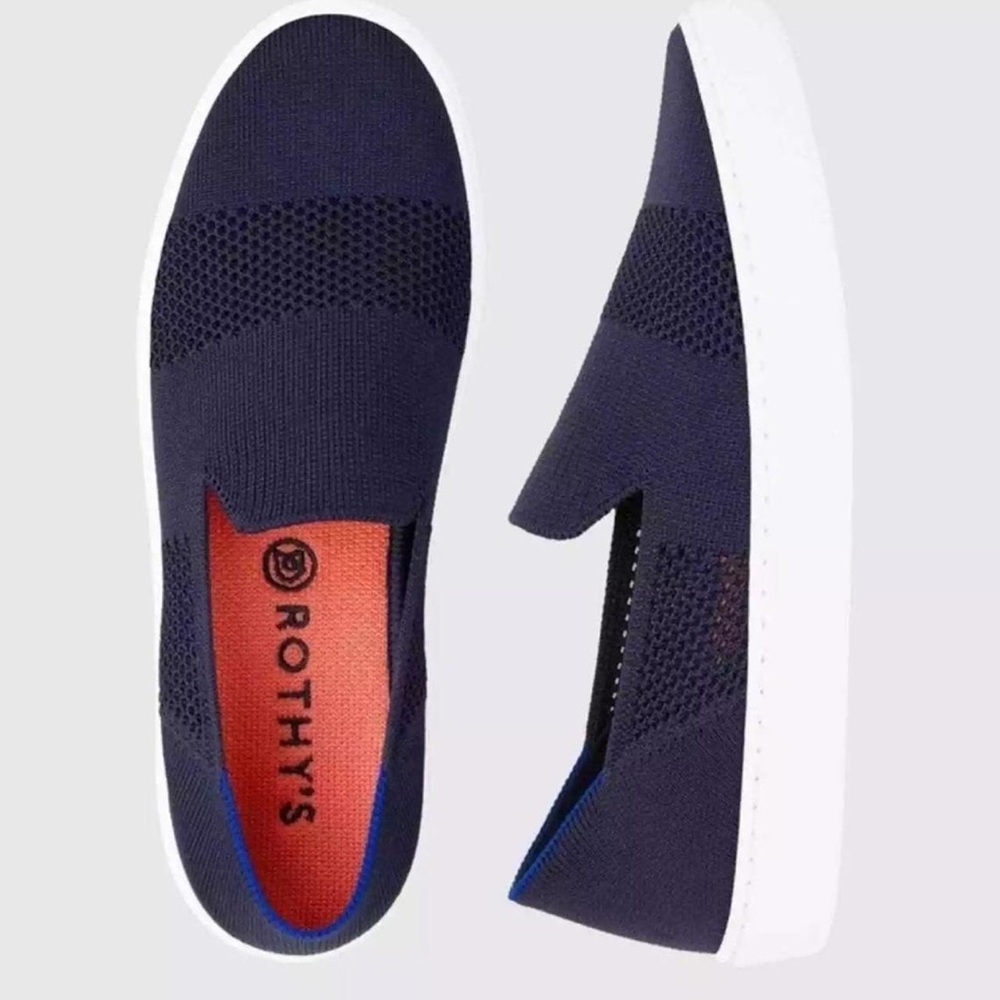 ROTHY The Snickers Maritime Stitch Deep Blue Knit Loafers Slip On Sneakers 9.5